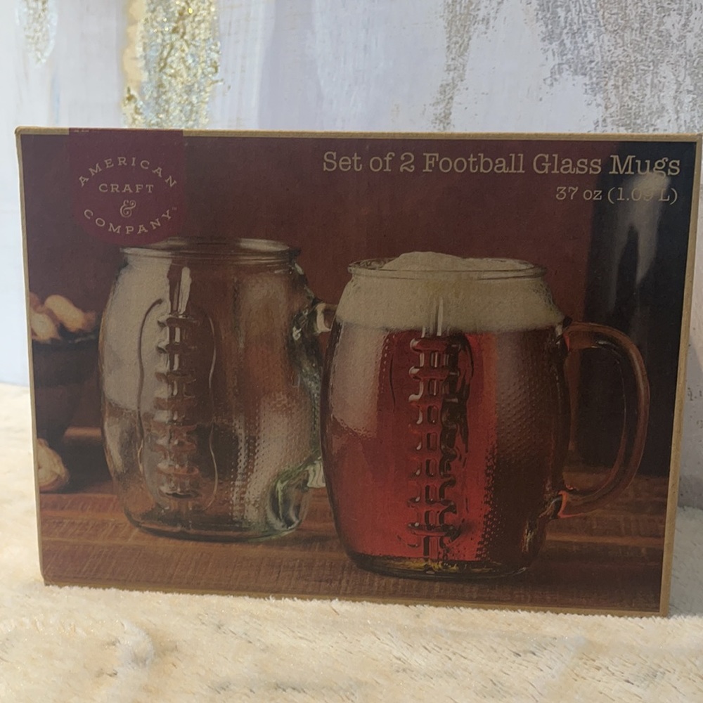 Set of 2 Football Glass Mugs  37oz / 1.09L 🏈🍻☀️
